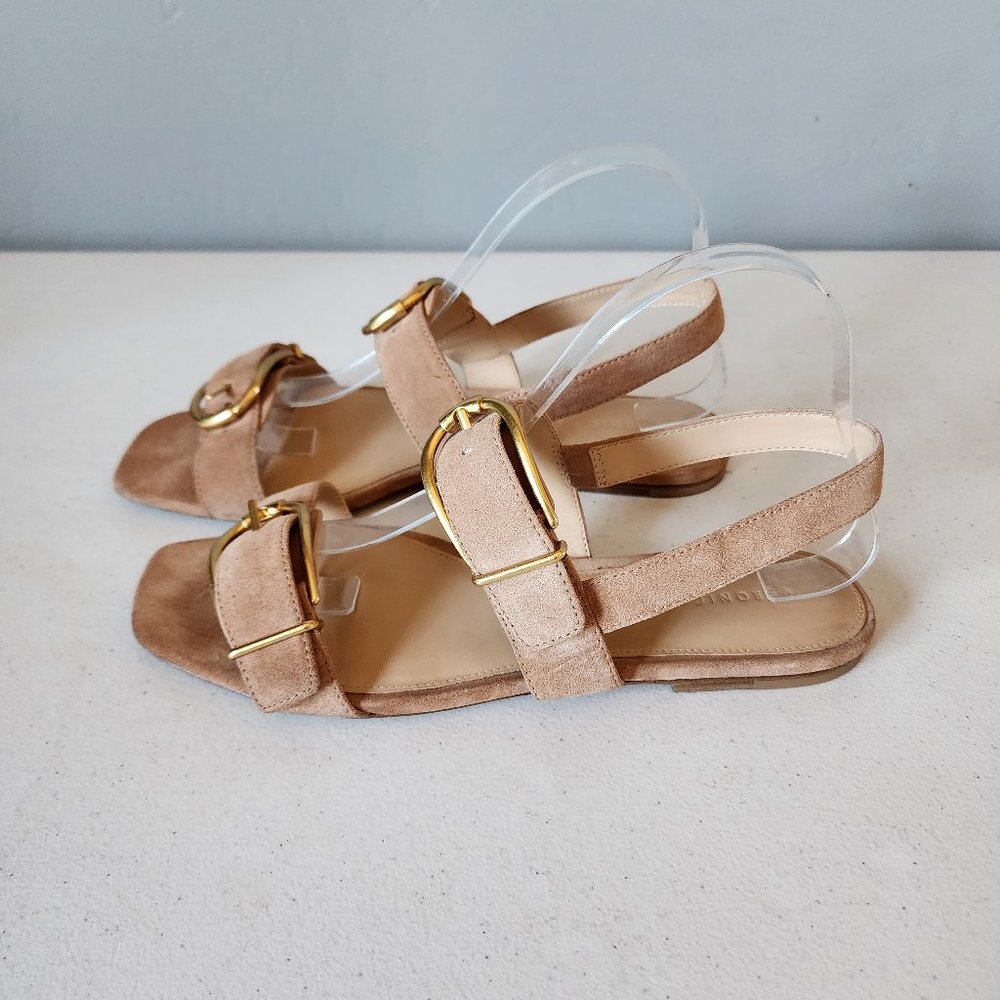 Veronica Beard Maglio Tan Buckle Strap Sandals with Gold Hardware - Picture 4 of 16